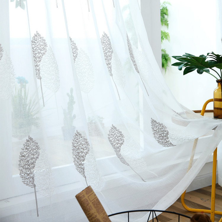 Window screen embroidery Banyan Tree gray embroidery curtain wholesale processing finished products Special factory direct living room bedroom