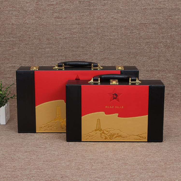 新款礼品包装盒批发 PU交房工具盒 房产证件收纳礼品皮盒手提箱