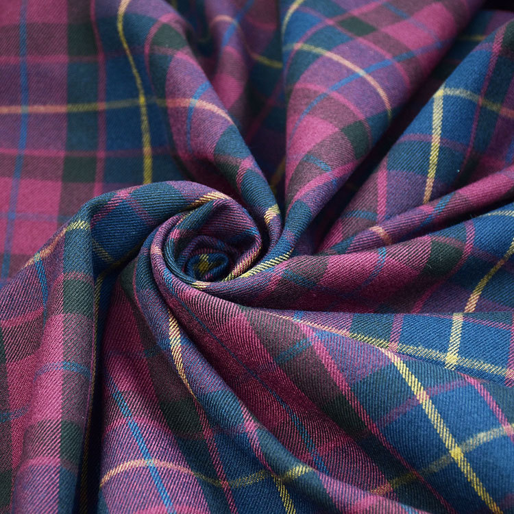涤粘弹力色织格子布 西装裤装衬衫风衣面料 梭织面料供应商