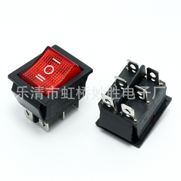 船型开关KCD4红色带灯铜脚六脚三挡220V电源翘板开关