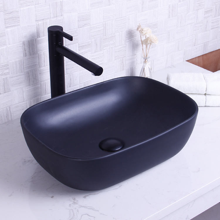 Lavabo Hengying, lavabo artístico de cerámica negro mate, estilo nórdico, borde delgado, simple y elegante, lavabo de encimera fácil de limpiar, fabricante. image 1