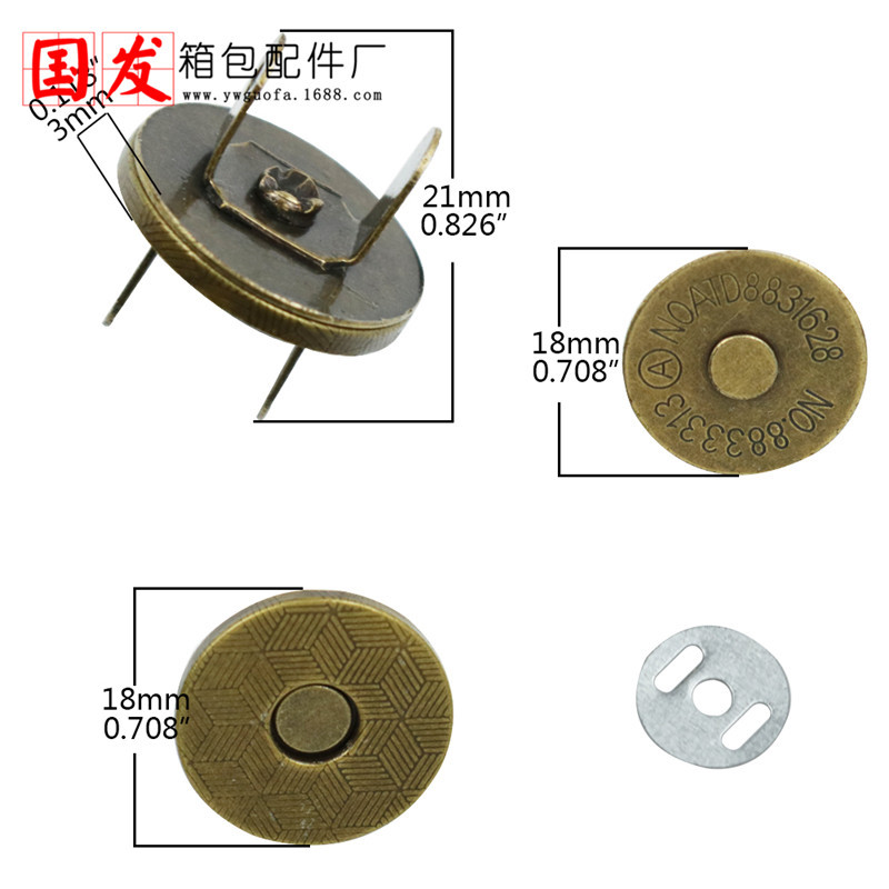 10MM 14MM 18MM [normal] botón magnético circular sin costura accesorios de bolsa de oro