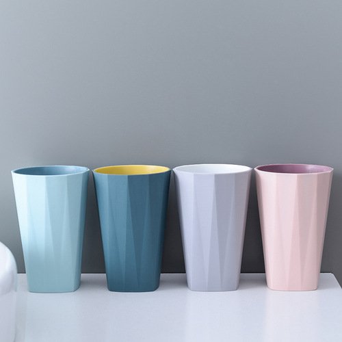 简约创意多边形水杯 家用牙杯塑料水杯 时尚加厚塑料情侣洗漱杯
