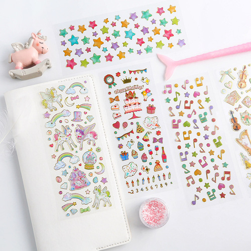 Korean version of cute stickers, bronzing transparent DIY diary materials, decorative stickers, children's stickers, creative wholesale