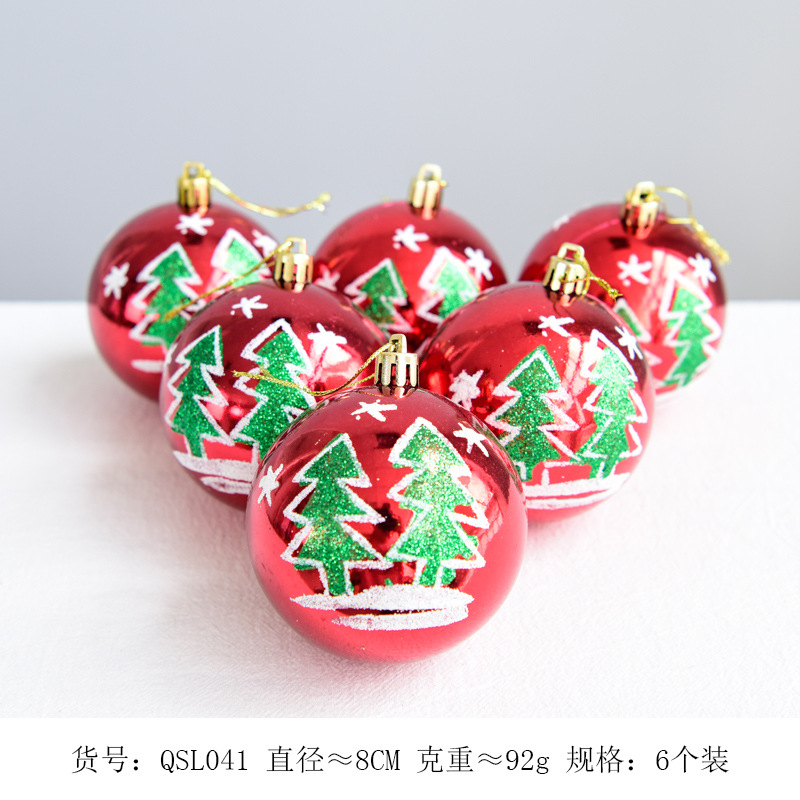 Bolas navideñas de 8 cm, decoraciones rojas para bodas, bolas de plástico de colores, adornos para árboles de Navidad, bolas navideñas pintadas en caja para colgar.