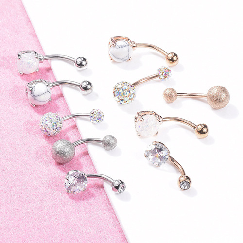 Amazon wish exquisite opal turquoise belly button nail 5-piece set combination rose gold zircon belly button ring