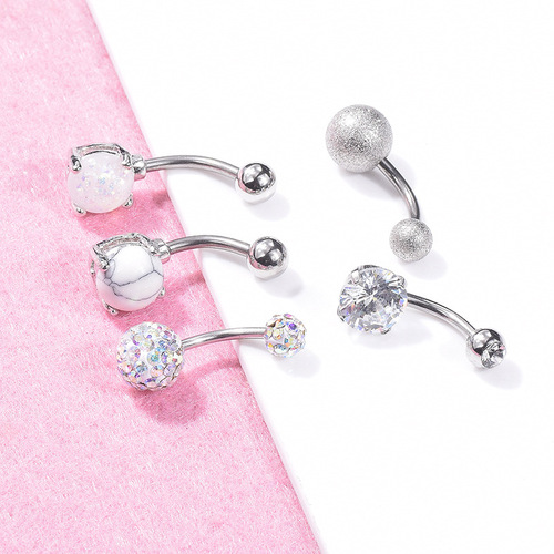 Amazon wish exquisite opal turquoise belly button nail 5-piece set combination rose gold zircon belly button ring