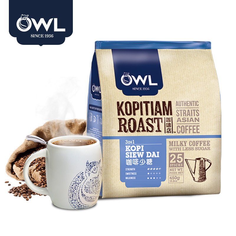Malaysia imported Singapore OWL OWL coffee low sugar extra thick instant coffee powder 450g25 pack Malaysia imported Singapore OWL OWL coffee low sugar extra thick instant coffee powder 450g25 pack
