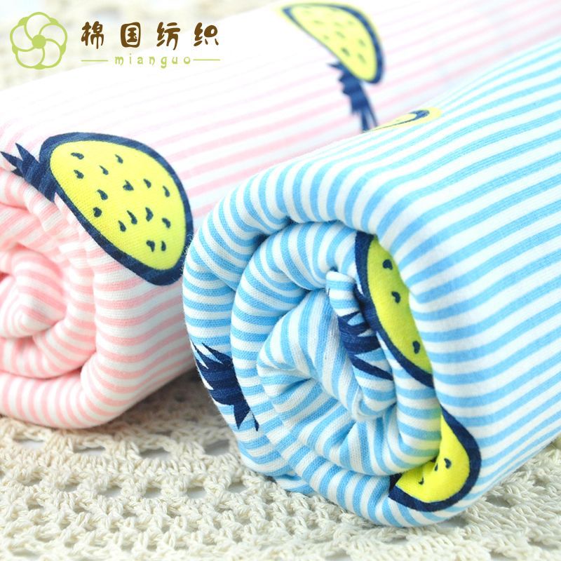 纯棉精梳针织棉布弹力条纹印花面料 婴儿a类宝宝睡衣全棉柔软布料