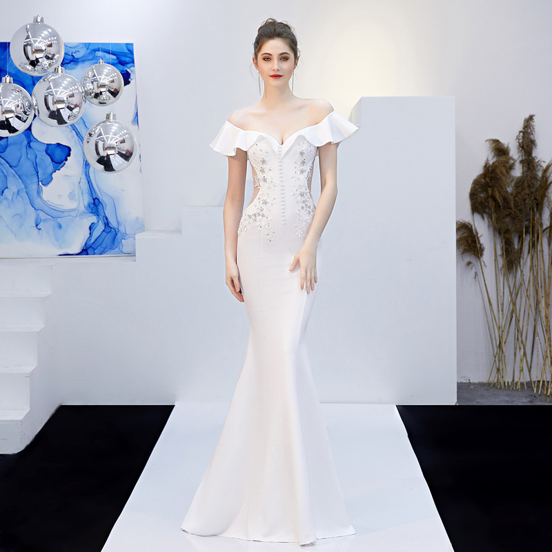 16268 # Toast Dress Bride Long Red One-Shoulder Thank You Party Slim Fishtail Skirt Wedding Evening Dress for Women