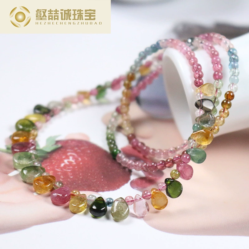 Натуральное турмалиновое ожерелье Радужная цепочка принцессы карамельный цвет кристалл прозрачный Турмалин ключица ожерелье с каплями воды