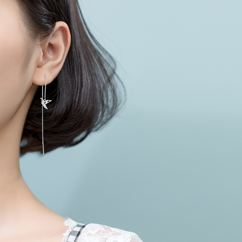 Eloch s925 línea de auriculares de plata para mujeres estilo japonés simple grúa de papel larga cadena de orejas temperamento joyas de orejas G2257 image 2
