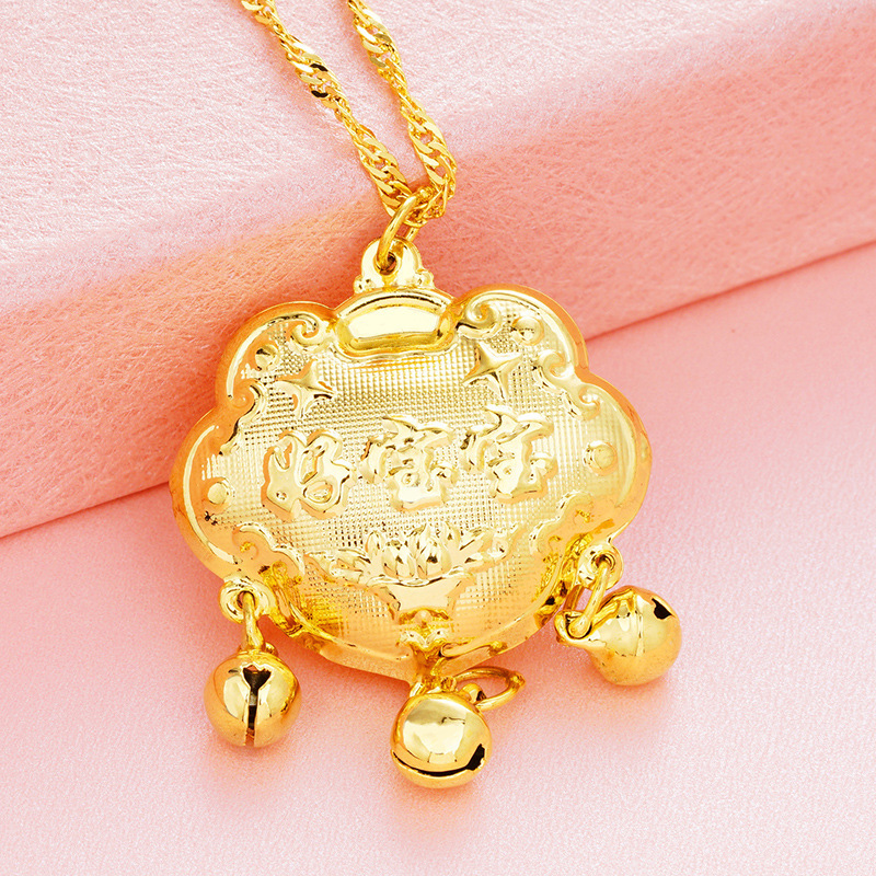 Venta al por mayor Vietnam arena oro color protección niños bebé larga vida bloqueo Latón chapado 24K oro niños larga vida colgante