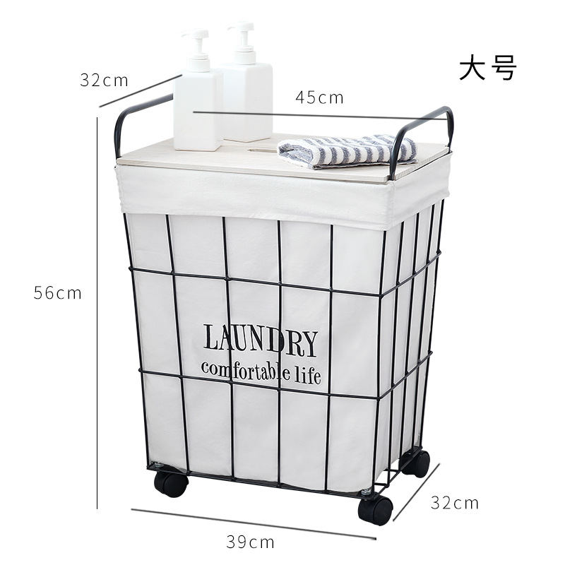 Cesta de almacenamiento con ruedas de hierro forjado, cesta para la ropa sucia, cesta vintage para juguetes con tapa, cesta para la ropa sucia del baño, contenedor para la ropa sucia.