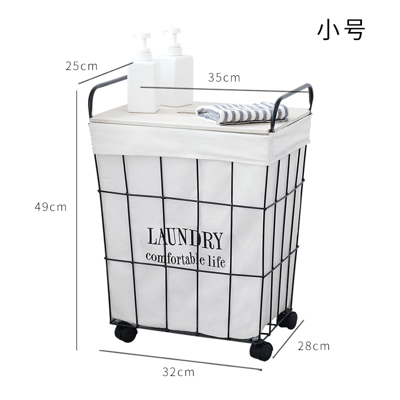 Cesta de almacenamiento con ruedas de hierro forjado, cesta para la ropa sucia, cesta vintage para juguetes con tapa, cesta para la ropa sucia del baño, contenedor para la ropa sucia.