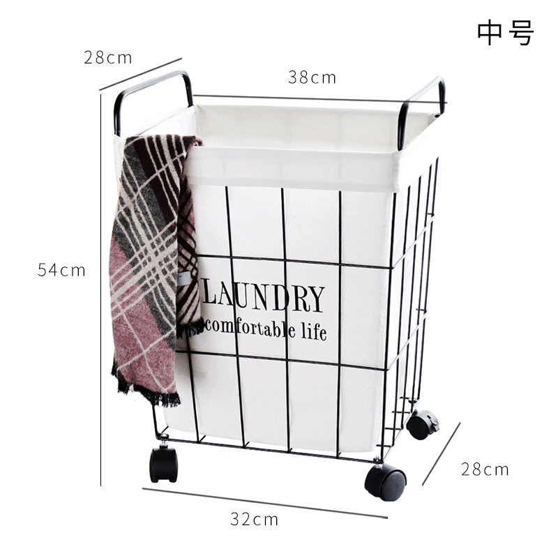 Cesta de almacenamiento con ruedas de hierro forjado, cesta para la ropa sucia, cesta vintage para juguetes con tapa, cesta para la ropa sucia del baño, contenedor para la ropa sucia.