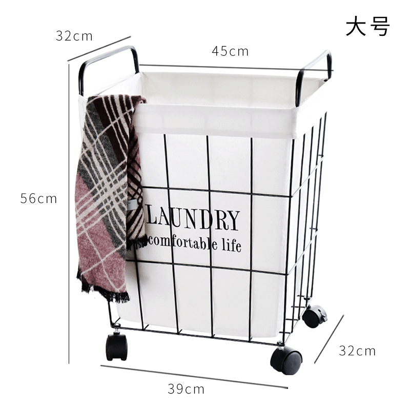 Cesta de almacenamiento con ruedas de hierro forjado, cesta para la ropa sucia, cesta vintage para juguetes con tapa, cesta para la ropa sucia del baño, contenedor para la ropa sucia.