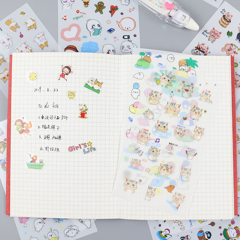 Creativo de dibujos animados pvc transparente Diario pegatinas DIY dibujos animados de dibujos animados pegatinas pegar bebé diario pegatinas