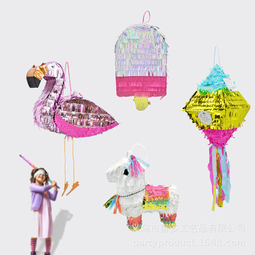 Small aluminum film pinata flamingo children's birthday party toys game props pinata smashing sugar and beating