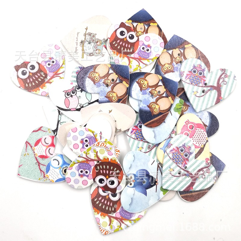 Bricolaje pintado madera búho melocotón corazón botón de madera hecho a mano de los niños botón pintura especial 50 unidades un paquete