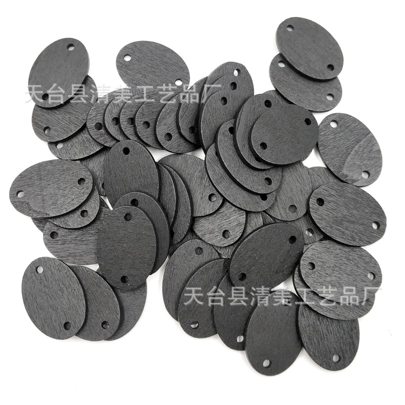 25*35mm DIY manualidades hechas a mano de madera negra botón de letrero redondo 50 piezas por paquete