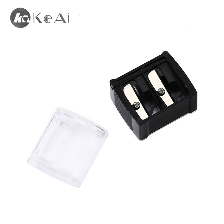 Suministro directo de fábrica cubierta transparente ceja lápiz sacapuntas doble agujero sacapuntas al por mayor cosmética pluma lápiz sacapuntas cuchillo núcleo constante