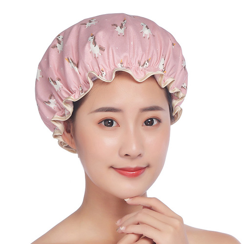 Double-layer Waterproof Shower Cap Female PVC Home Adult Shower Head Cover Hair Cover Kitchen Oil Proof Hat Wholesale