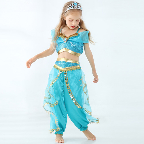 Aladdin Costume for Girls, Dance Jasmine Princess Costume COS Play Suit for Western and Children's Christmas Two-Piece Set Cross-Border