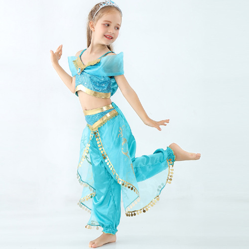 Aladdin Costume for Girls, Dance Jasmine Princess Costume COS Play Suit for Western and Children's Christmas Two-Piece Set Cross-Border
