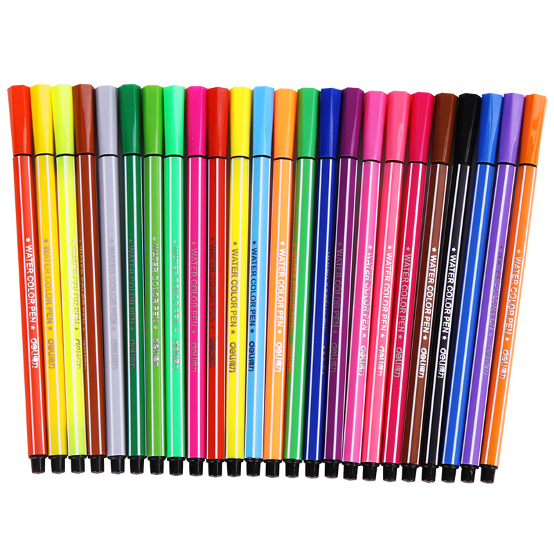 Deli 6954 pluma de acuarela lavable estudiante de escuela primaria pintura arte 24-color deseando botella barril con tarjeta de deseo adicional
