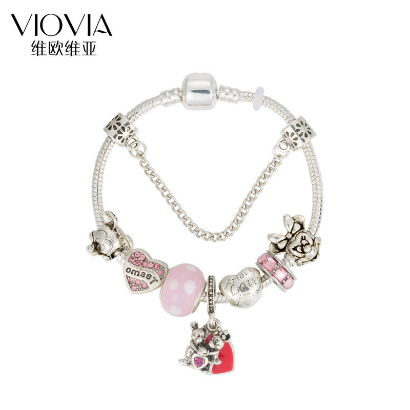 Hot Pan's new cartoon mouse Mickey Minnie pendant bracelet pink colored glaze beaded bracelet a generation of hair