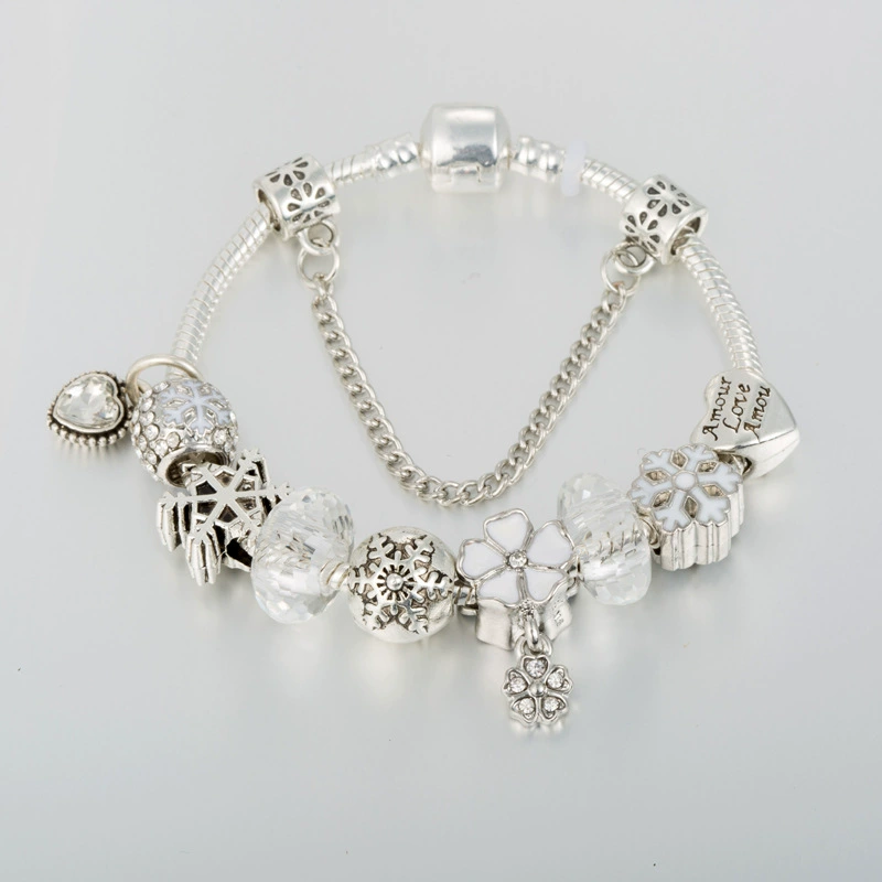 Бусин bracelet, белый кристал bracelet, аксессуар, европейский стиль, со снежинками