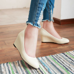 春秋季圓頭高跟女鞋淺口坡跟單鞋女韓版時尚百搭簡約黑色工作鞋子