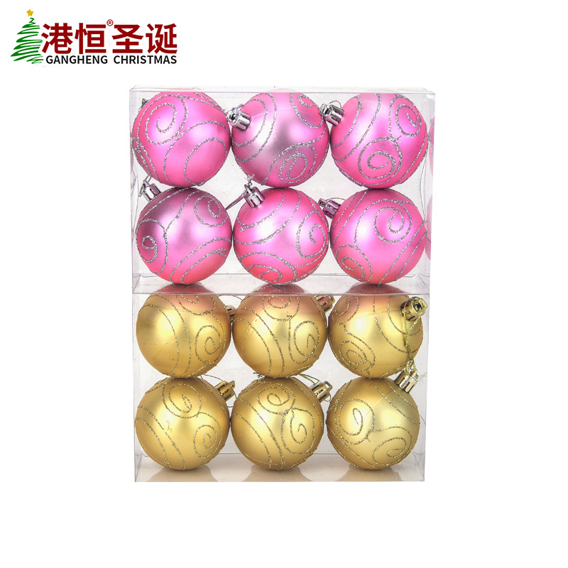 6/8cm BOLA DE Navidad de plástico 6 piezas árbol de Navidad colgante bola decorativa mate dorado en caja BOLA DE Navidad pintada