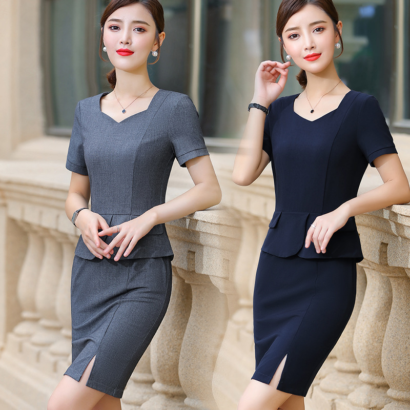 Gray Dress, Summer Wear, Elegant and Slim-Fitting, Suitable for Sales Agents, Beauticians, Jewelry Stores, and Hotel Front Desk Workwear