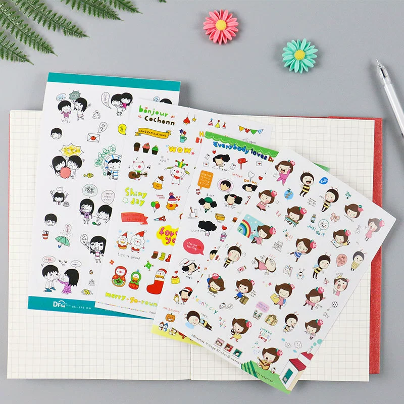 Хип-хоп маленькая пара момой свиньи наклейки винтажные штампы Почтовый знак бронзовые Цветочные маленькие пасторальные Мультяшные наклейки коллекция