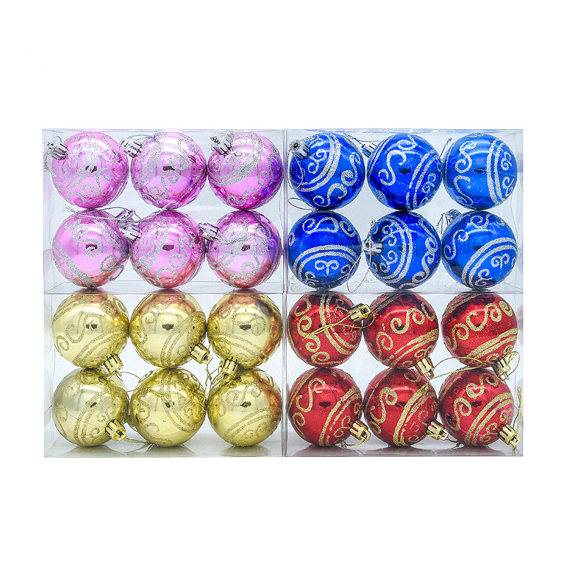 Bolas de Navidad de plástico PVC, paquete de 6, suministros de decoración para fiestas de árbol de Navidad, adornos colgantes pintados, bolas colgantes, decoraciones colgantes, venta al por mayor.