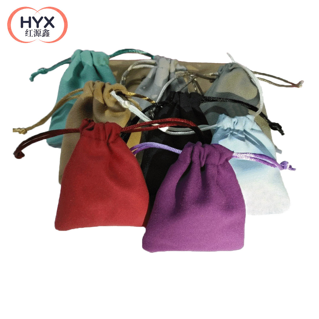 仿超纤束口袋穿丝带喜糖袋子 小束口袋首饰袋无纺布束口袋