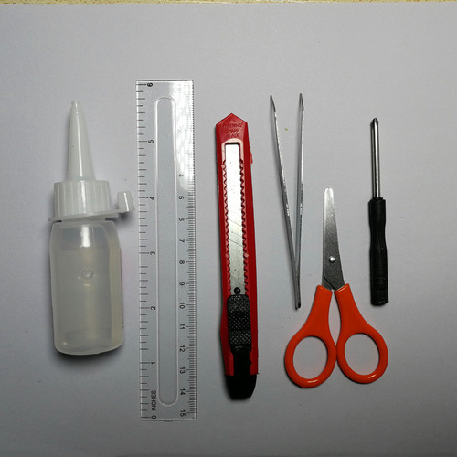 DIY cabin tool set, hand-assembled model tool set, scissors, tweezers, ruler, tool glue
