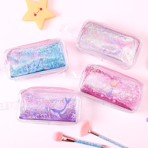 New cute cartoon cosmetic bag creative girl quicksand oil large capacity storage cosmetic bag transparent pencil bag