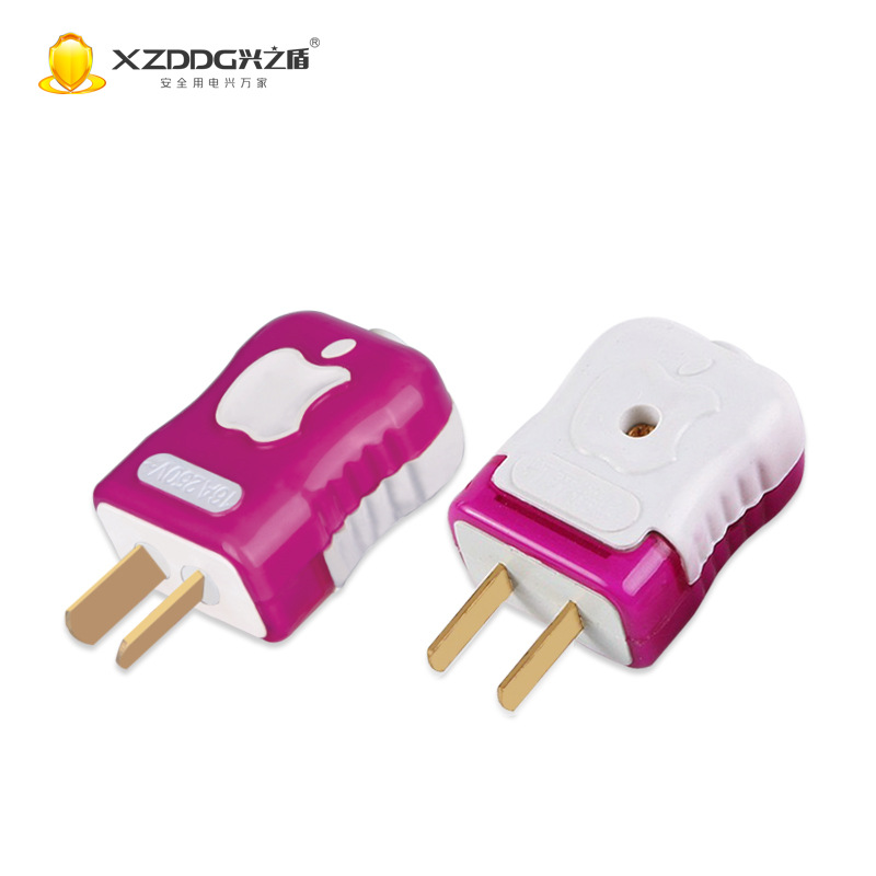 厂家批发苹果型插头摔不烂包胶转动插头 单相两极插头二极2脚插只