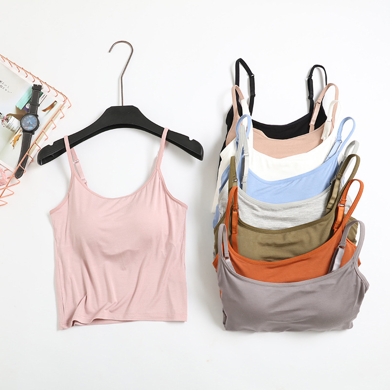 Modal Short Camisole with Built-In Bra and Chest Pads for Women, One-Piece Waist-Length Crop Top for Layering Modal Short Camisole with Built-In Bra and Chest Pads for Women, One-Piece Waist-Length Crop Top for Layering