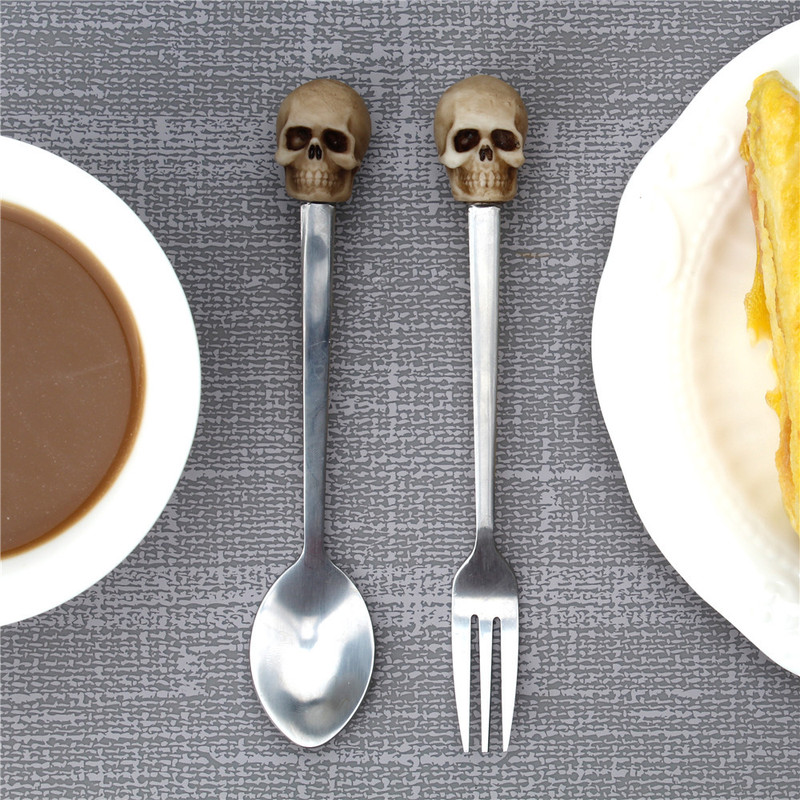 Cross-border foreign trade 304 stainless steel fork spoon set creative skull handle Western tableware fork spoon two in stock