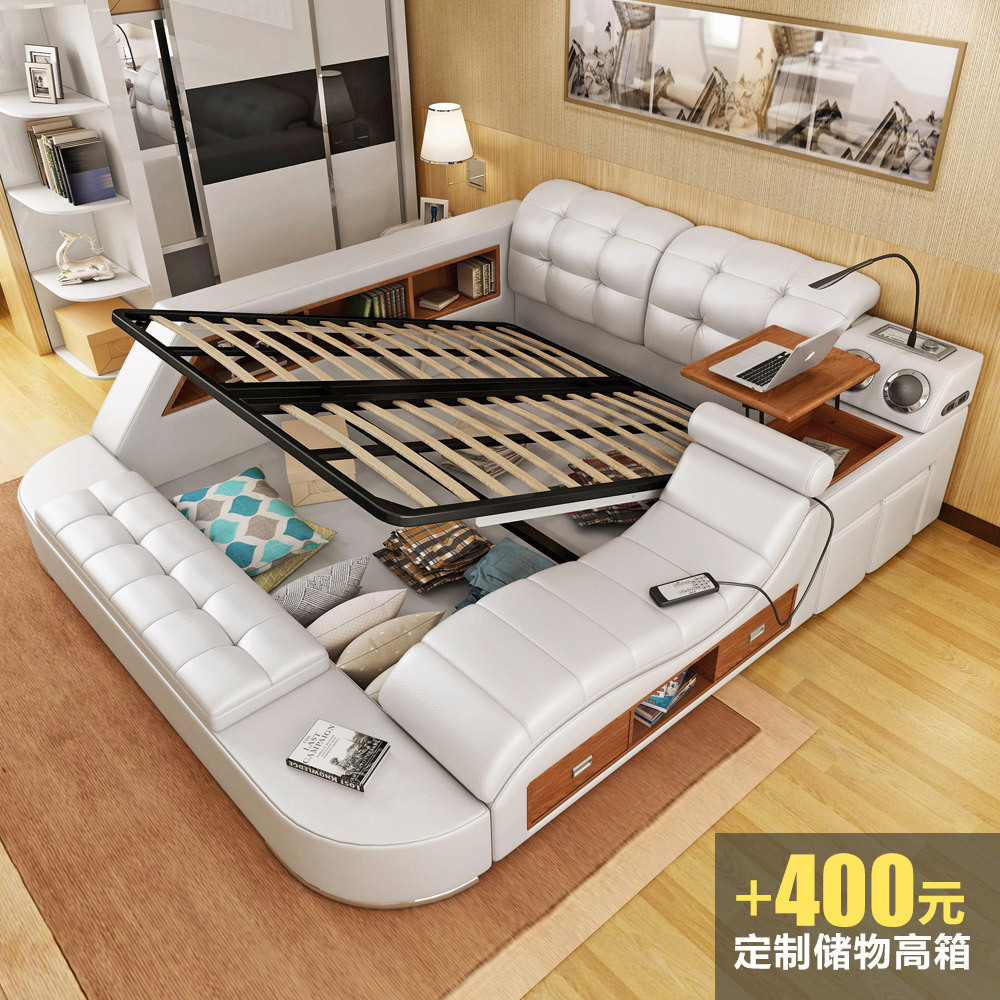 Tatami cama de cuero real 1,8 m cama doble 1,5 m gran apartamento moderno simple inteligente suave boda cama romántica cama image 5