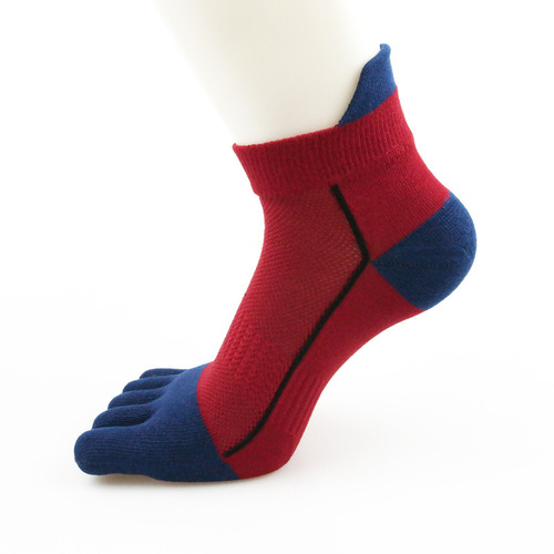 Men's cotton color-blocked double heel sports toe socks, shaping sweat-absorbent breathable mesh midriff five-toe split toe trendy socks