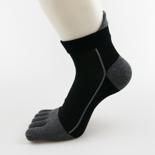 Men's cotton color-blocked double heel sports toe socks, shaping sweat-absorbent breathable mesh midriff five-toe split toe trendy socks