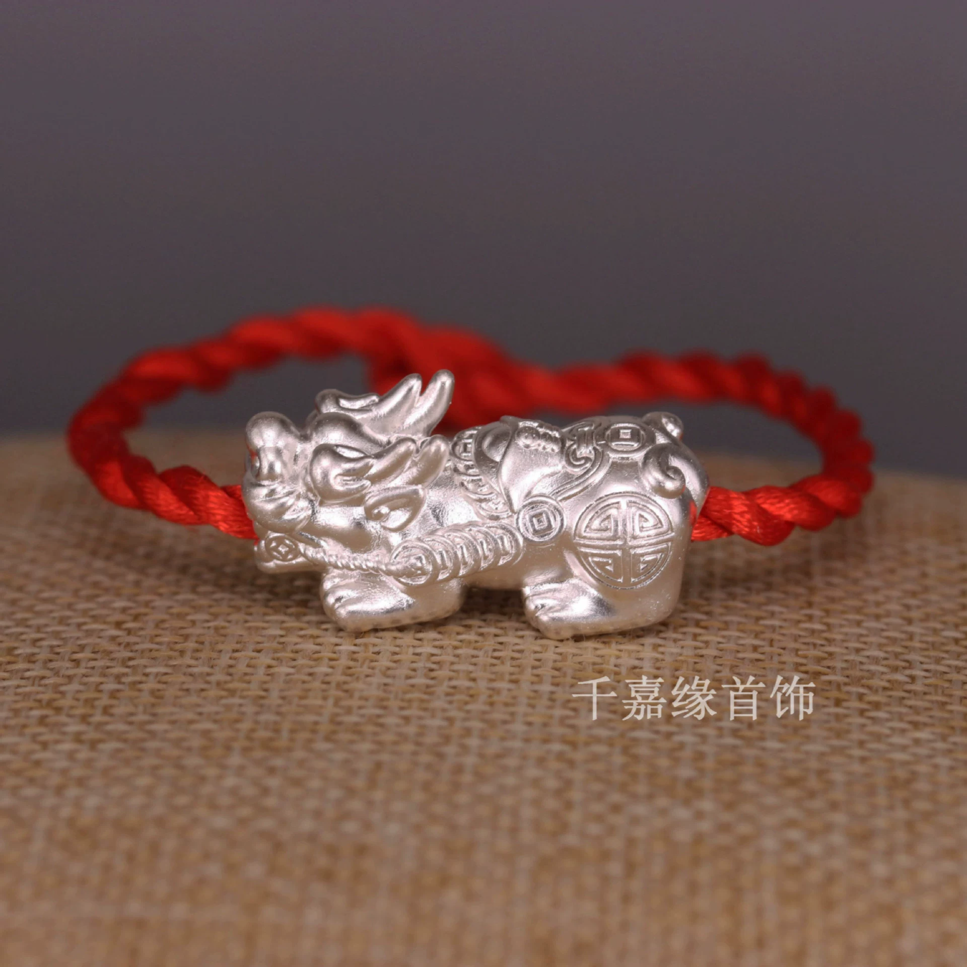 Bar, red rope bracelet, accessories, one bead bracelet, silver 999 sample, for luck