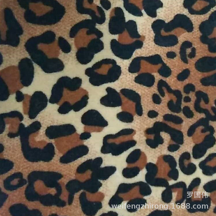 植绒布印豹纹花 多色豹纹植绒布印花 针织底植绒布豹纹印花