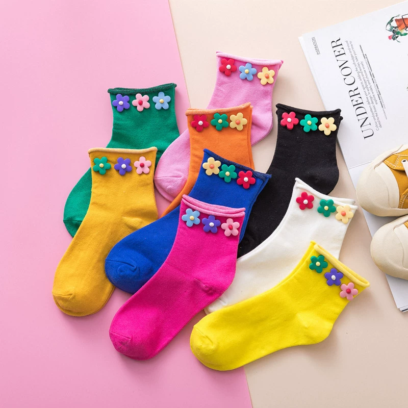 Cute summer knee socks flower-shaped, flowered, mid-length