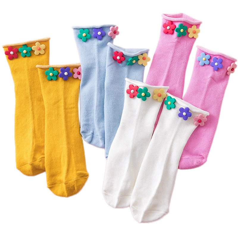 Cute summer knee socks flower-shaped, flowered, mid-length